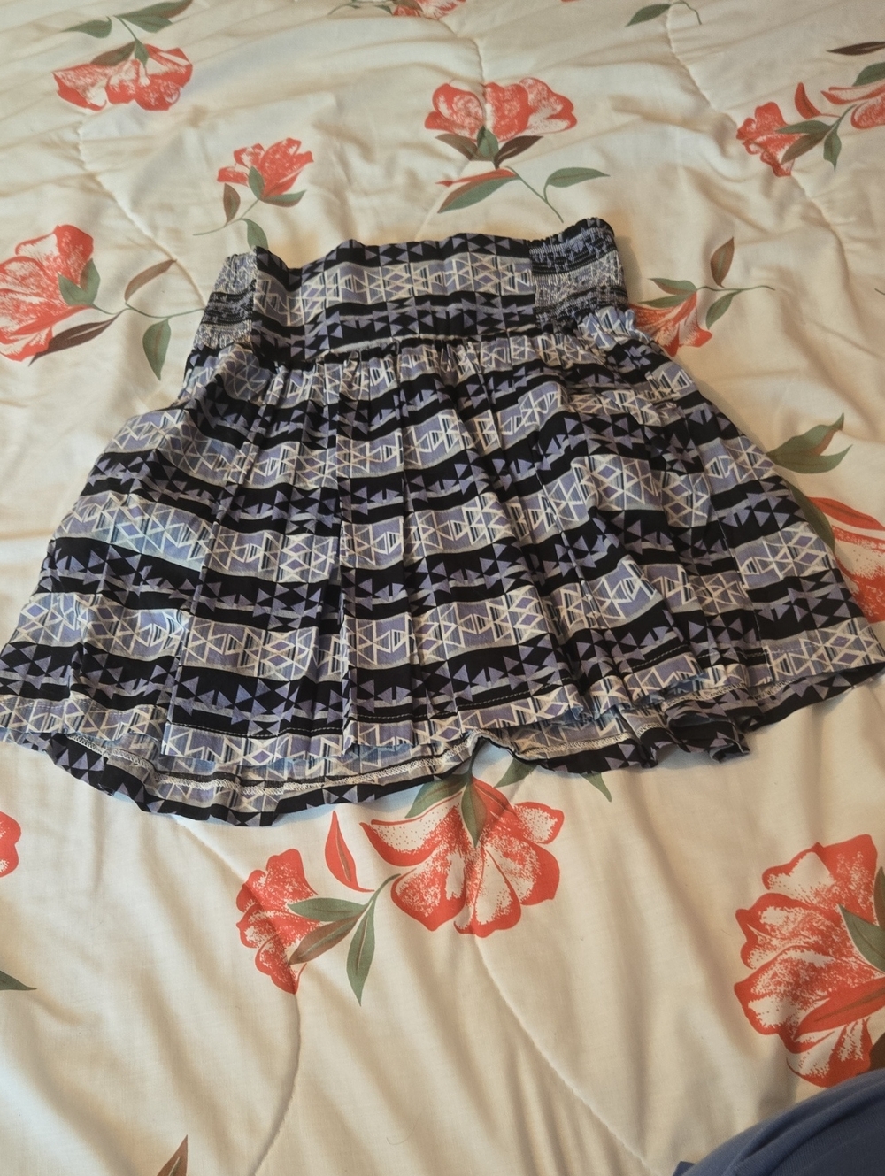 3/$20 Geometric Navy and Light Blue Tiered Skater Skirt
